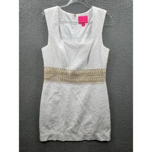 Lilly Pulitzer Dress Womens 10 White Rubina Sheath Sleeveless Square Neck Lined